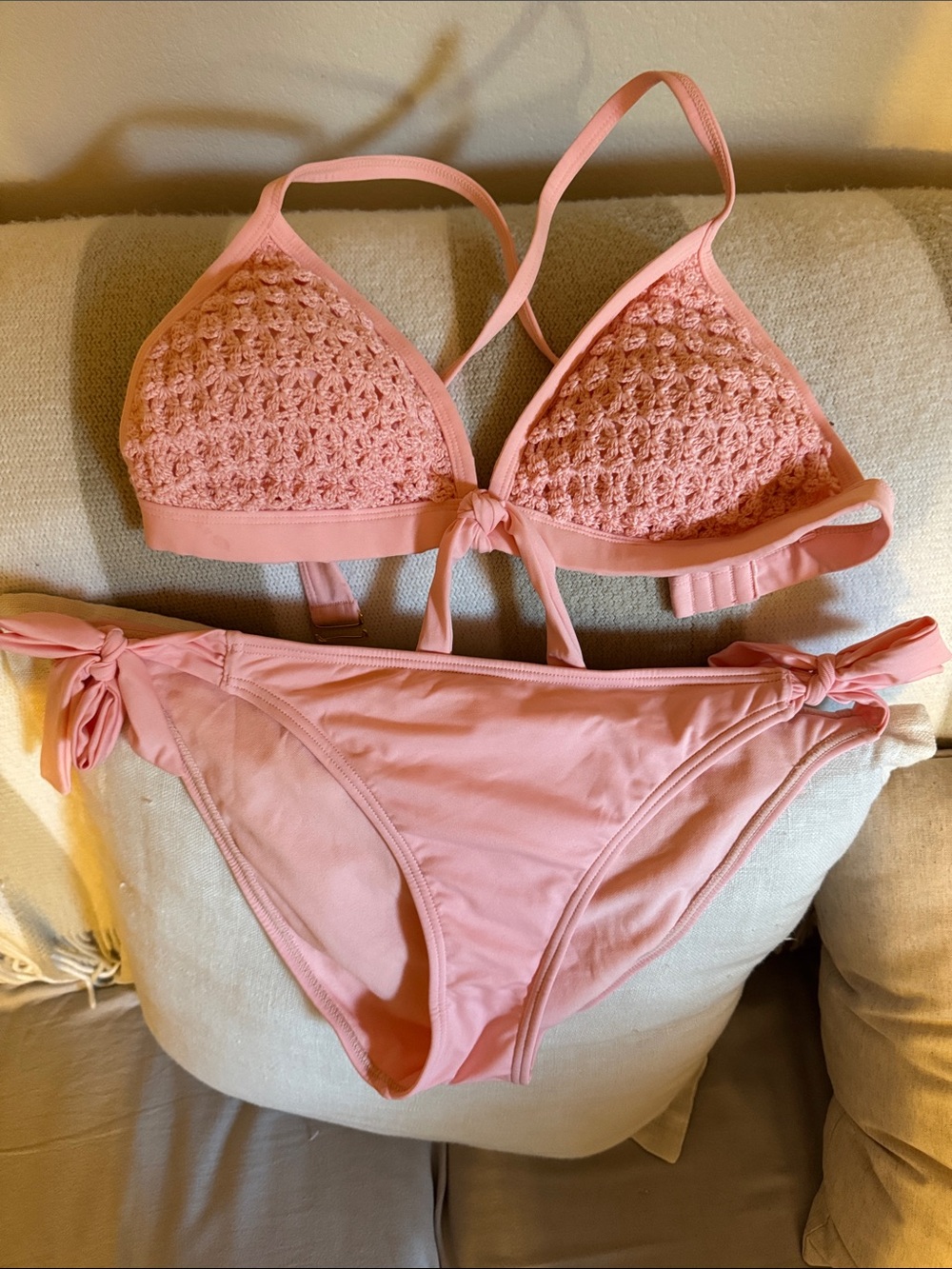 Xhilaration Pink Crochet Triangle Bikini Set